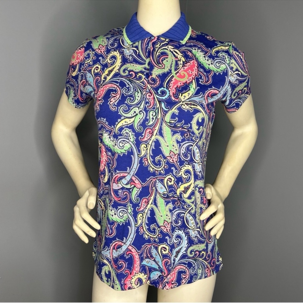 Polo Golf Ralph Lauren Womens Tailored Fit Polo Shirt Preppy Paisley Blue